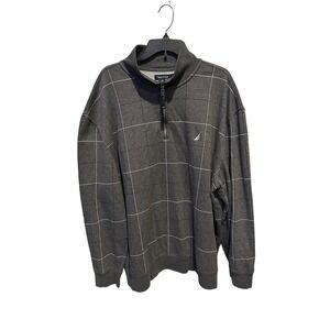 Nautica Men's Gray Plaid 1/4 Zip Pullover Sweatshirt XXXL